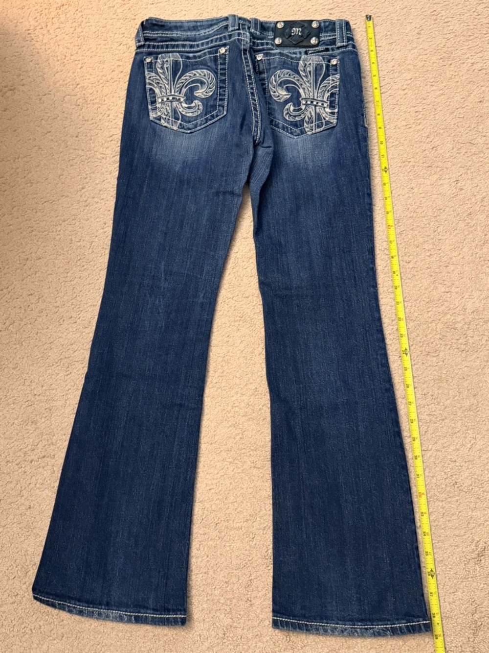 Miss Me Dark Blue Embroidered Flare Jeans